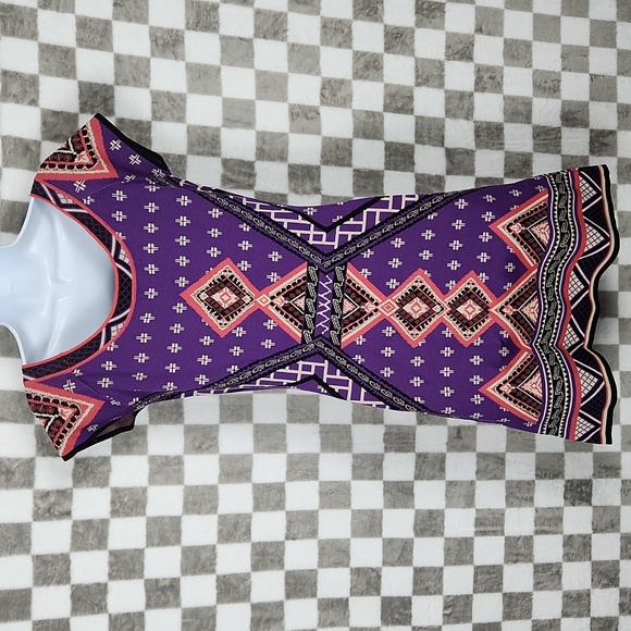 Miami boho print knit dress NWT pink purple black Aztec shirt sleeve L - Picture 3 of 7
